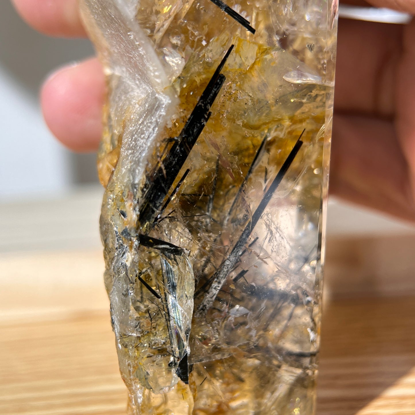 Black Silver Rutile in Quartz Freefrom - Half Polished