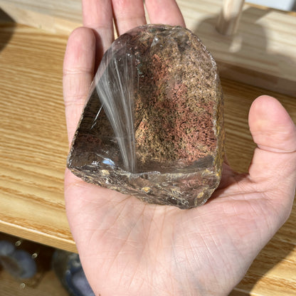 Red Phantom | Silver Rutilated Quartz Symbiosis Freefrom - Half Polished