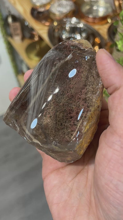 Red Phantom | Silver Rutilated Quartz Symbiosis Freefrom - Half Polished